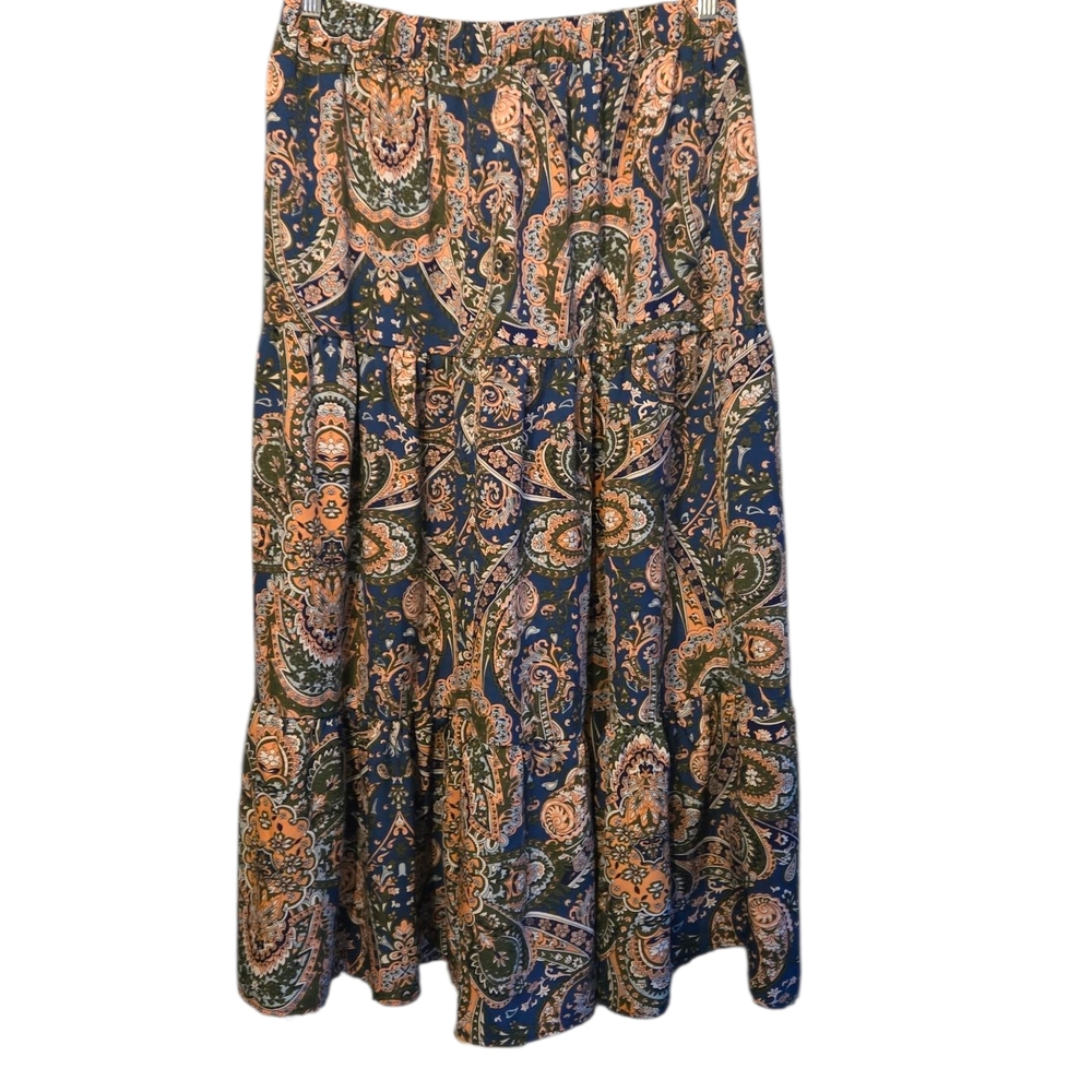 Paisley Print Maxi Skirt - Blue and Orange
